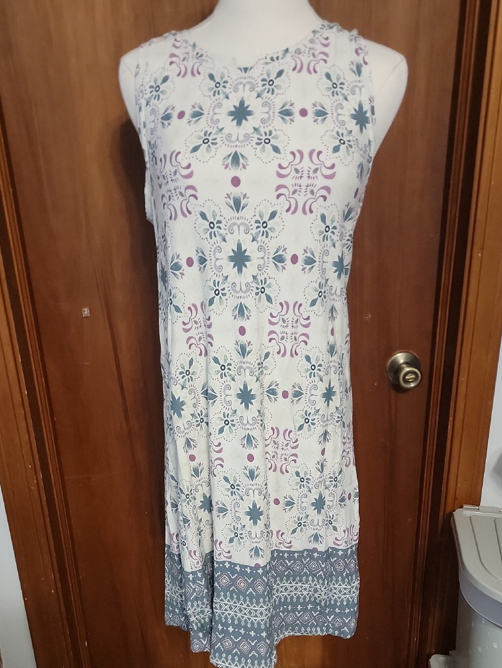 LOFT Cream Sleeveless Mini Dress with Blue and Purple Print